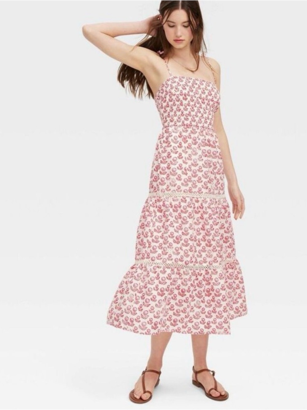 Roller Rabbit X Target Red White Floral Tiered Maxi with Tie Straps